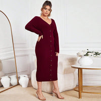 Slim Fit Long Dress for Women – V-Neck Elegant Knitwear Style Haielin