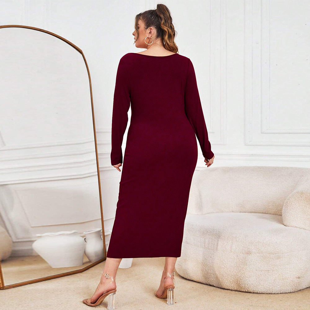 Slim Fit Long Dress for Women – V-Neck Elegant Knitwear Style Haielin