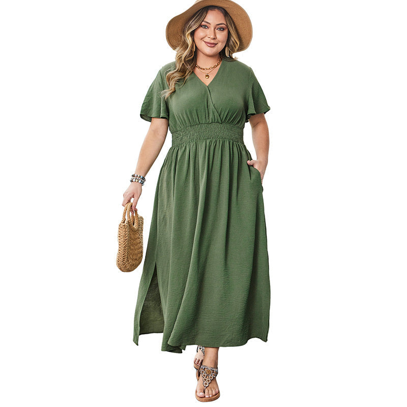 V-Neck Long Dress – Elegant Bell Sleeve Slim Fit Haielin