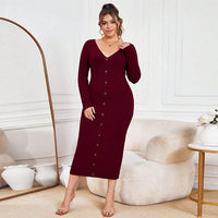 Slim Fit Long Dress for Women – V-Neck Elegant Knitwear Style Haielin
