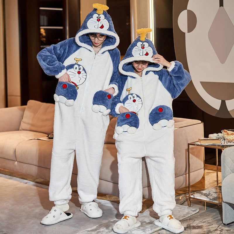 Couple Pajamas Dinosaur One-Piece Winter Homewear Set Haielin