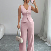 Solid Color Sleeveless Two Piece Set – Chic Casual Fit Haielin