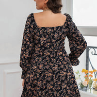 Floral Pleated Lace-Up Dress-Elegant Long Sleeve Design Haielin