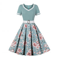 French Vintage V-Neck Hepburn Swing Dress Haielin