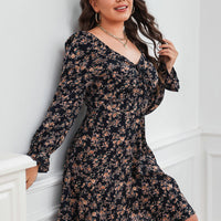 Floral Pleated Lace-Up Dress-Elegant Long Sleeve Design Haielin