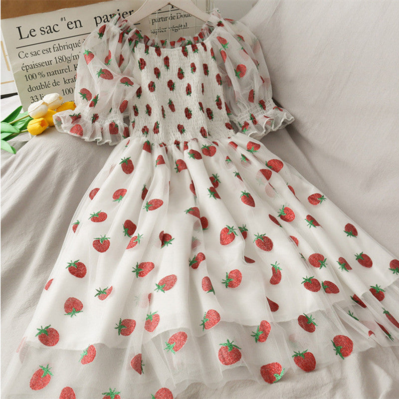 Super Fairy Strawberry Print Mesh Skirt for Women Haielin
