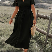 V-Neck Long Dress – Elegant Bell Sleeve Slim Fit Haielin