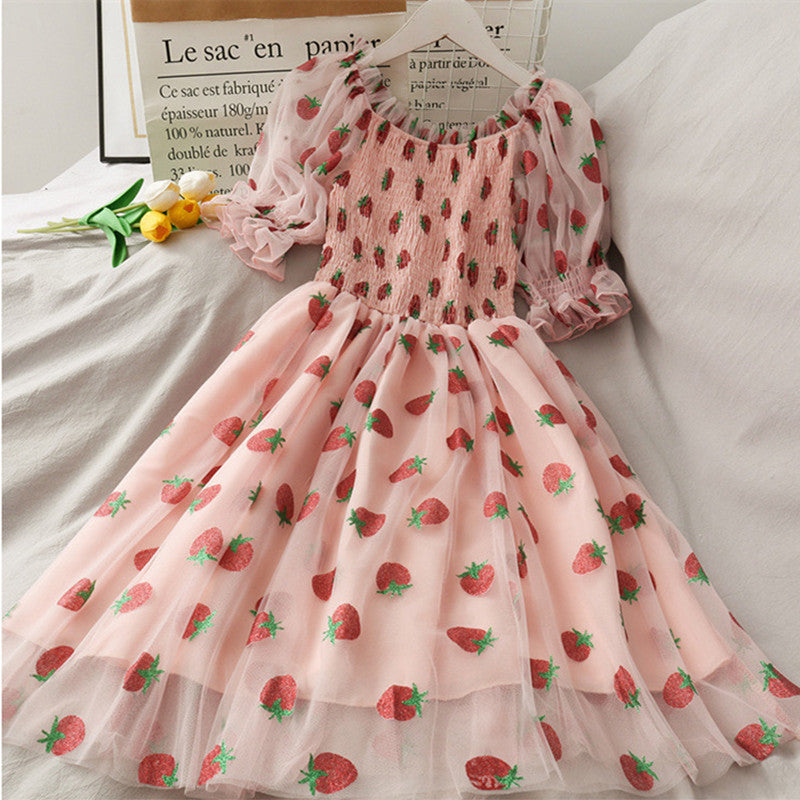 Super Fairy Strawberry Print Mesh Skirt for Women Haielin