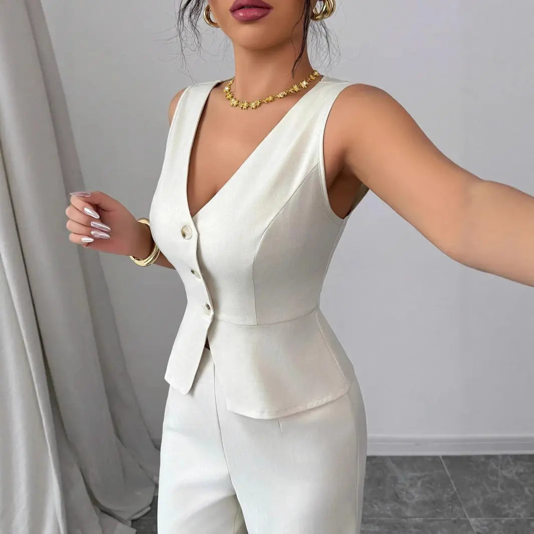 Solid Color Sleeveless Two Piece Set – Chic Casual Fit Haielin