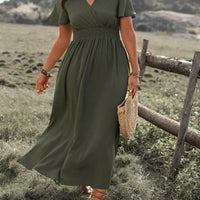 V-Neck Long Dress – Elegant Bell Sleeve Slim Fit Haielin