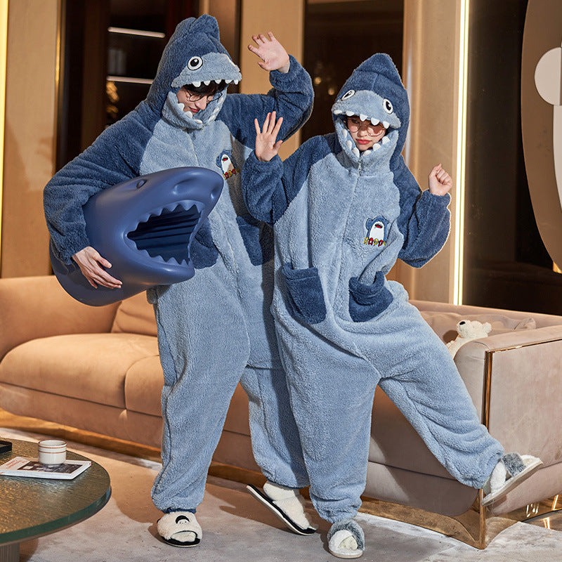 Couple Pajamas Dinosaur One-Piece Winter Homewear Set Haielin