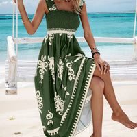 Holiday Printed Mid-Length Dress – Elegant Front Cross Haielin