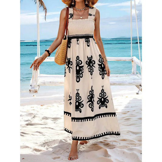Holiday Printed Mid-Length Dress – Elegant Front Cross Haielin