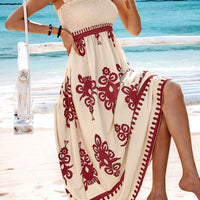 Holiday Printed Mid-Length Dress – Elegant Front Cross Haielin