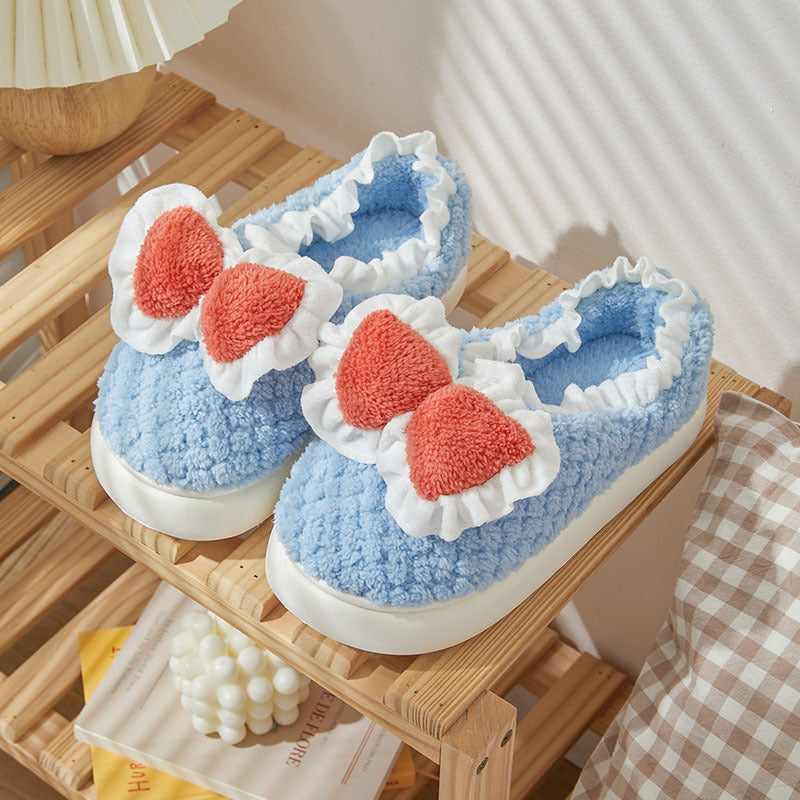 Bow Cotton Slippers – Cute Plush Indoor Shoes Haielin