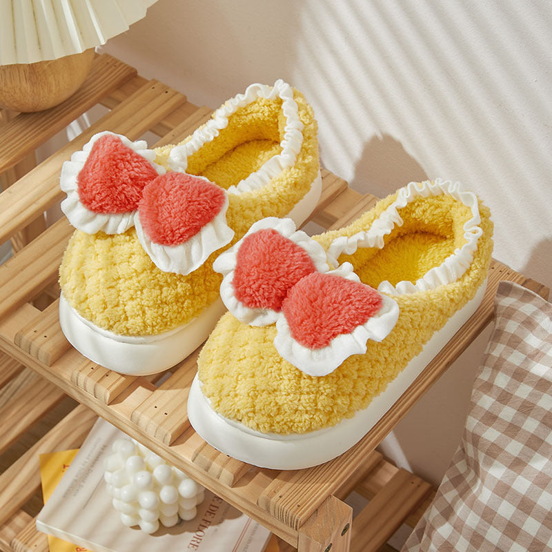 Bow Cotton Slippers – Cute Plush Indoor Shoes Haielin