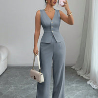 Solid Color Sleeveless Two Piece Set – Chic Casual Fit Haielin