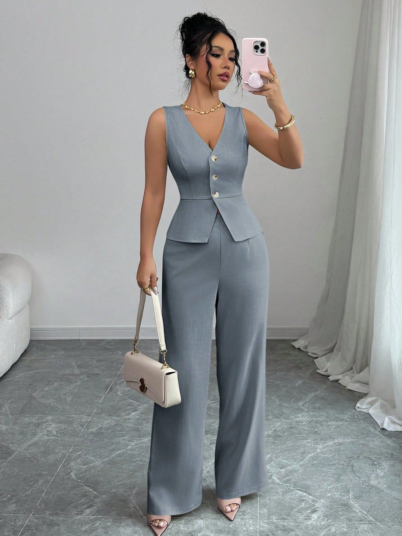 Solid Color Sleeveless Two Piece Set – Chic Casual Fit Haielin