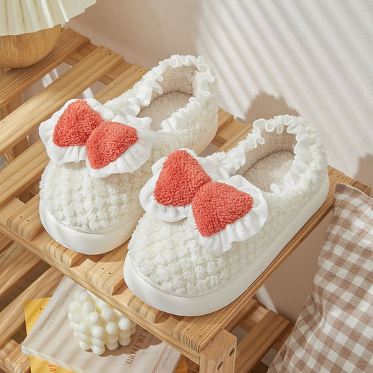 “Bow cotton slippers women pink”