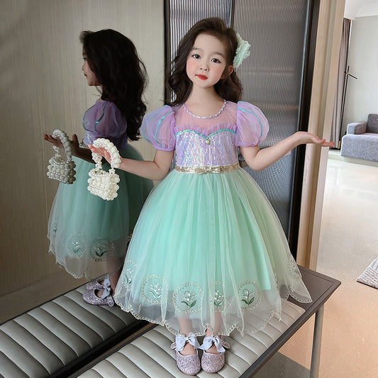 “Children Mesh Princess Dress Short Sleeve”