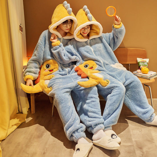 Couple Pajamas Dinosaur One-Piece Winter Set