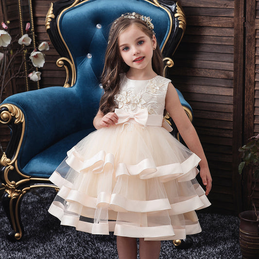 “Girls Sleeveless Princess Mesh Dress Pink”