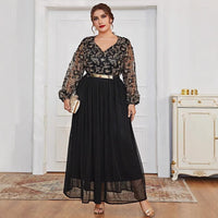 Muslim Plus Size Dress – Elegant V-Neck Black Panel Gown - HAIELIN