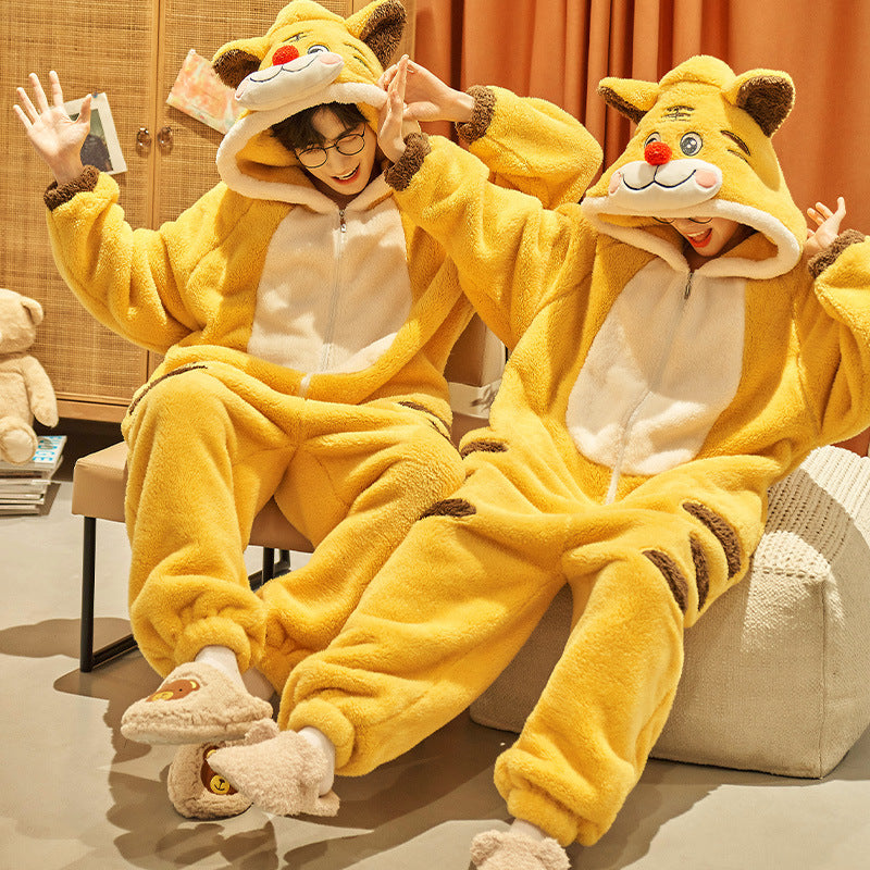 Couple Pajamas Dinosaur One-Piece Winter Homewear Set Haielin