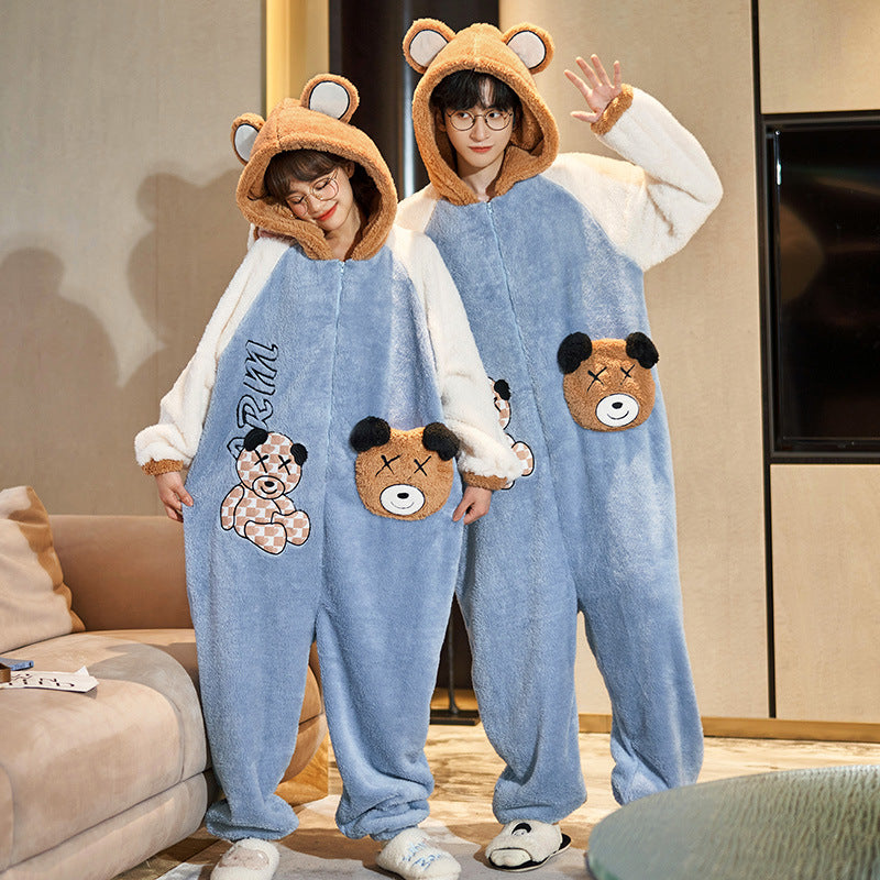 Couple Pajamas Dinosaur One-Piece Winter Homewear Set Haielin