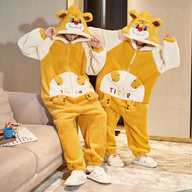 Couple Pajamas Dinosaur One-Piece Winter Homewear Set Haielin