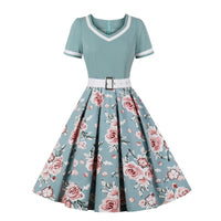 “V-neck Print Stitching Vintage Dress”