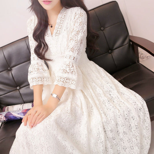 Lace V-Neck Dress – Elegant Fairy Style Summer Outfit Haielin