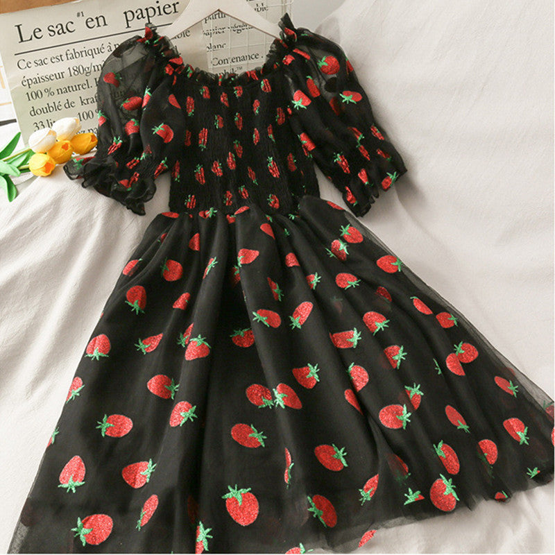 Super Fairy Strawberry Print Mesh Skirt for Women Haielin