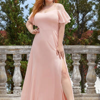 Plus Size Bridesmaid Dress-Cold Shoulder Side Haielin