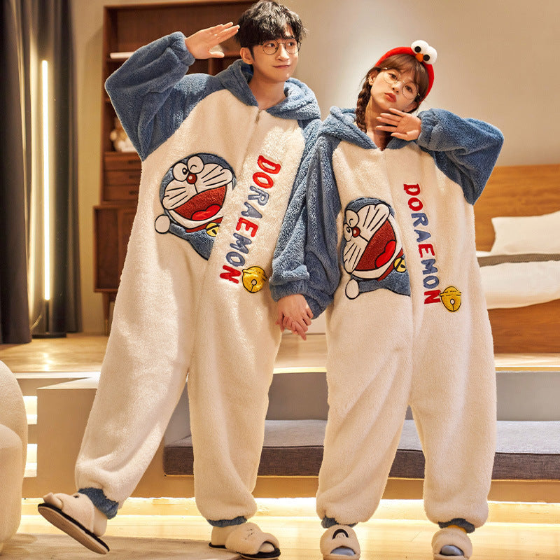 Couple Pajamas Dinosaur One-Piece Winter Homewear Set Haielin
