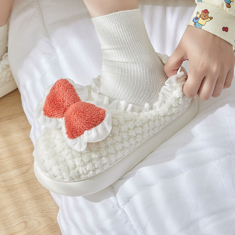 Bow Cotton Slippers – Cute Plush Indoor Shoes Haielin