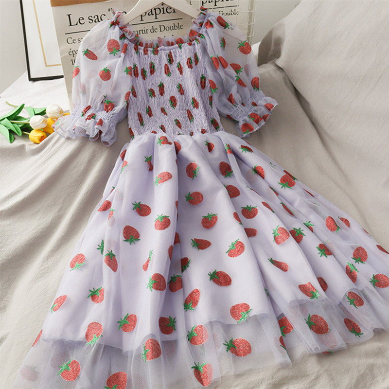 Super Fairy Strawberry Print Mesh Skirt for Women Haielin
