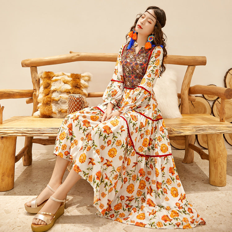 Women’s Printed High-Waisted V-Neck Skirt-Chic Casual Look Haielin
