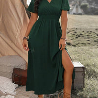 V-Neck Long Dress – Elegant Bell Sleeve Slim Fit Haielin