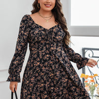 black floral pleated lace-up dress front view