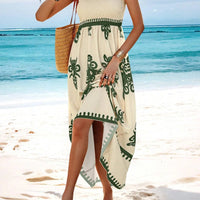 Holiday Printed Mid-Length Dress – Elegant Front Cross Haielin