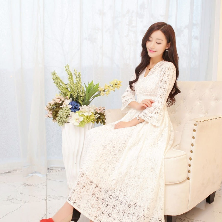 Lace V-Neck Dress – Elegant Fairy Style Summer Outfit Haielin