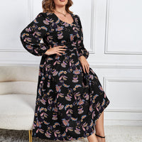 Printed Loose Floral Dress-High Waist Slimming Long Sleeve Haielin