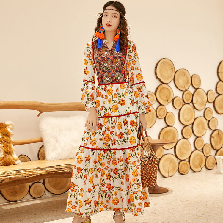 Women’s Printed High-Waisted V-Neck Skirt-Chic Casual Look Haielin