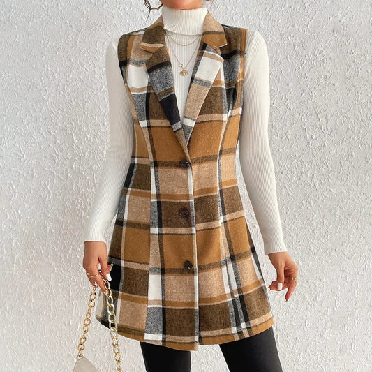 fall winter women sleeveless dress light brown