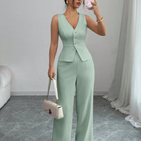 Solid Color Sleeveless Two Piece Set – Chic Casual Fit Haielin