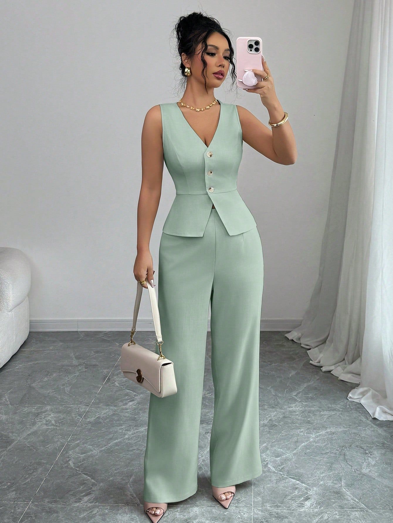 Solid Color Sleeveless Two Piece Set – Chic Casual Fit Haielin