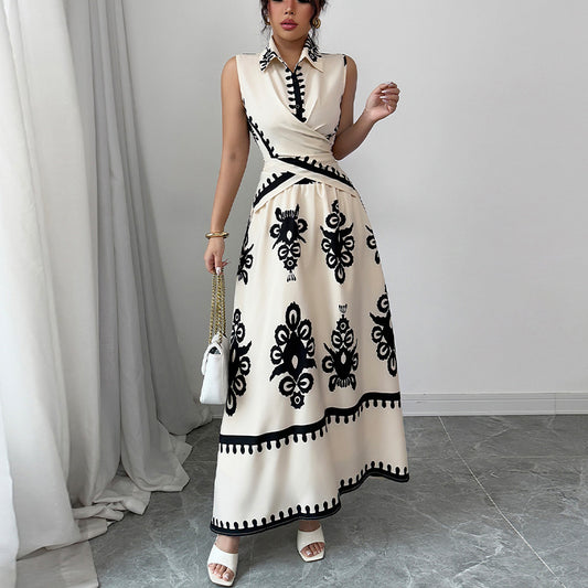 front view sleeveless blouse lace-up skirt
