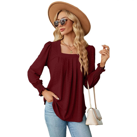 jacquard pleated square neck top white