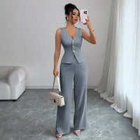 solid color sleeveless two piece set pink